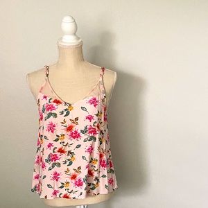 Aqua flower print tank with mesh detail